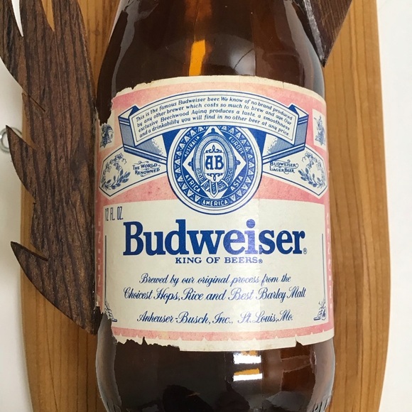 Budweiser Beer Bottle Fish Wall Plaque Wood Handmade Bud Folk Art Bar Decor 80’s - Picture 14 of 16